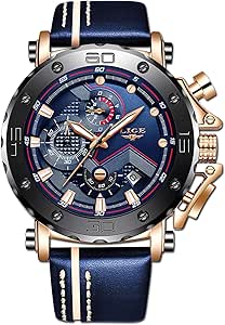 LIGE Mens Watches Waterproof Sports Chronograph Casual Fashion Analog Quartz Watch Luxury Military Leather Large Dial Watch