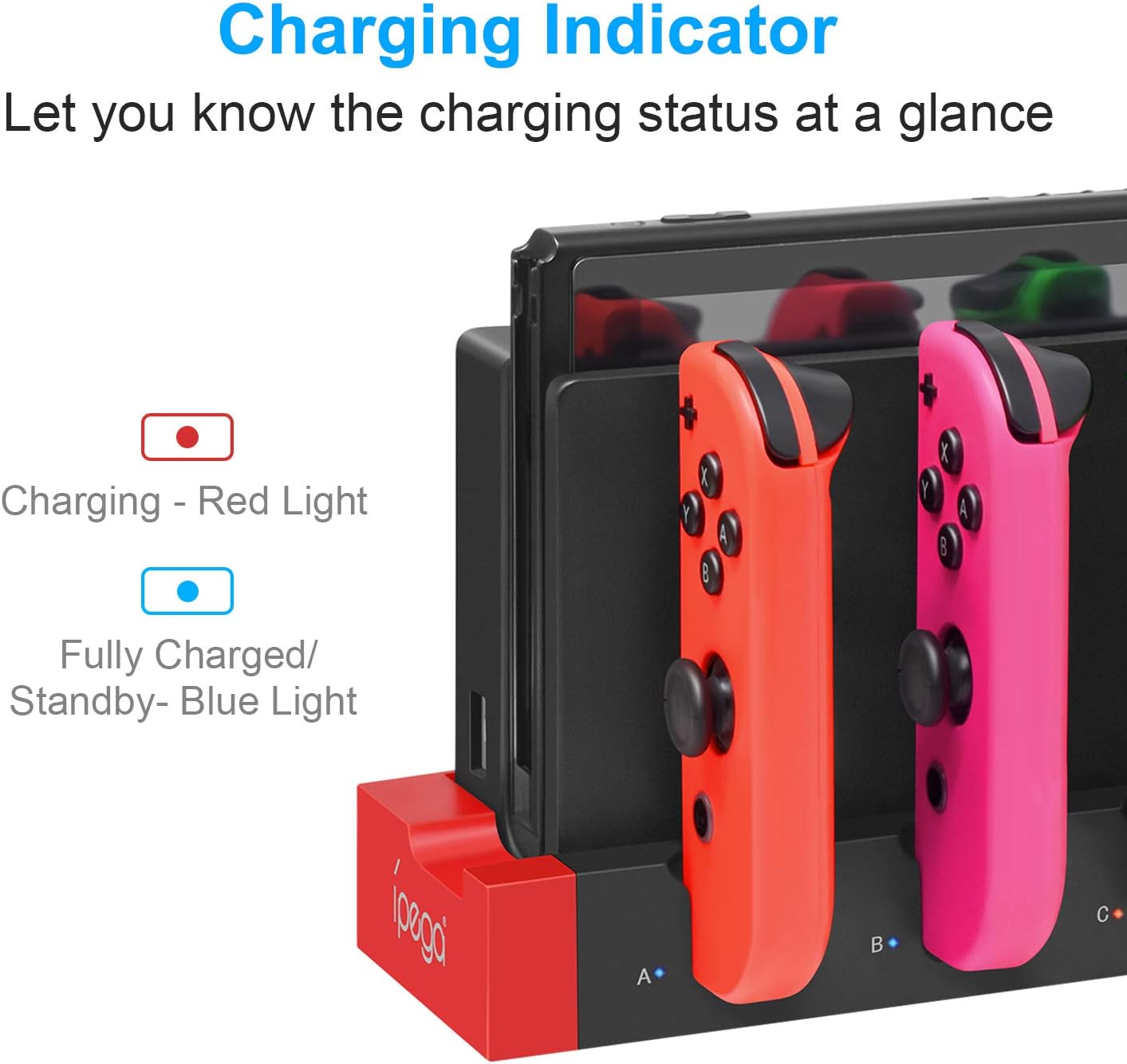 Compatible for Nintendo Switch JoyCon Charging Dock, Support 1-4pcs Joy Con, Charger Stand Station with Individual LED Indicator for Nintendo Switch Joy-Con