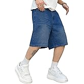 LuminBlaze Mens Baggy Jean Shorts Loose Fit Vintage Wide Leg Jorts Y2K Streetwear Hip Hop Casual Long Denim Shorts