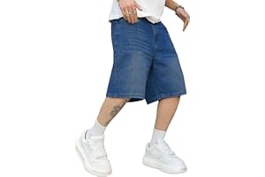 LuminBlaze Mens Baggy Jean Shorts Loose Fit Vintage Wide Leg Jorts Y2K Streetwear Hip Hop Casual Long Denim Shorts