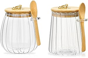 2 Pcs Glass Jars with Bamboo Lids and Spoon, Sugar Container Set, Coffee Grounds Container, YITOBA Jars for Overnight Oats, L