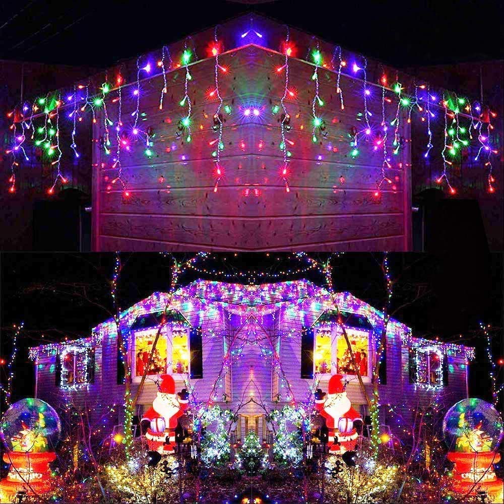 SHATCHI 240LEDs Waterfall Icicle Christmas Lights Multicolour - Multifunction 8 Modes, Timer Clear Cable Indoor/Outdoor Low Voltage Waterproof Curtain Light Christmas Decoration — image 1