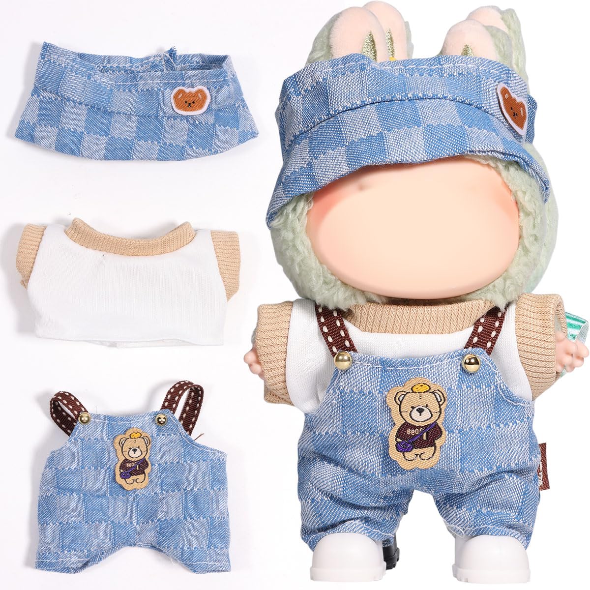AICase for Labubu Clothes/for Labubu Outfits,Clothes Set for 17cm Lububu Doll,3 Piece Set Hat Clothing for LA BUBU, Boys and Girls Stylish Adorable Dolls Clothes Accessories (No Doll) (D_Style)