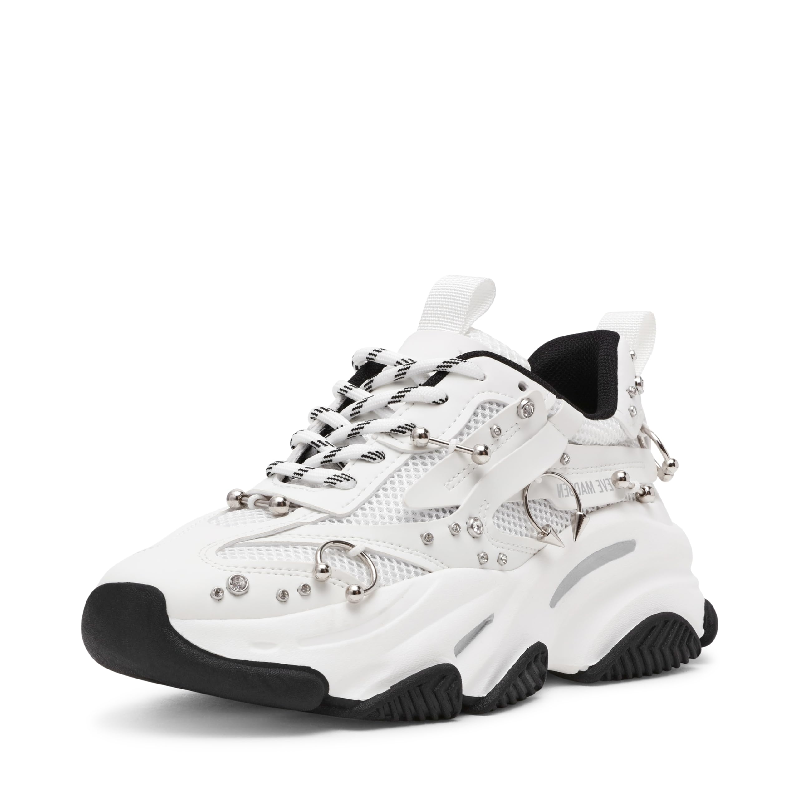 Steve Madden Women’s Possession Sneaker, White Piercing, 9