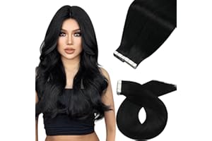 Moresoo Tape in Hair Extensions Jet Black Hair Extensions Real Human Hair Tape in Seamless Hair Extensions Black Tape in Human Hair Extensions Invisible Tape in Extensions 24 Inch #1 40pcs 100g