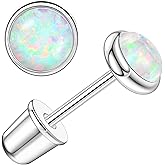 14K Gold Plated Threadless Flat Back Opal Stud Earrings Hypoallergenic Surgical Stainless Steel Earrings Studs for Women Girls 5mm Handmade Cartilage Helix Conch Multiple Piercing