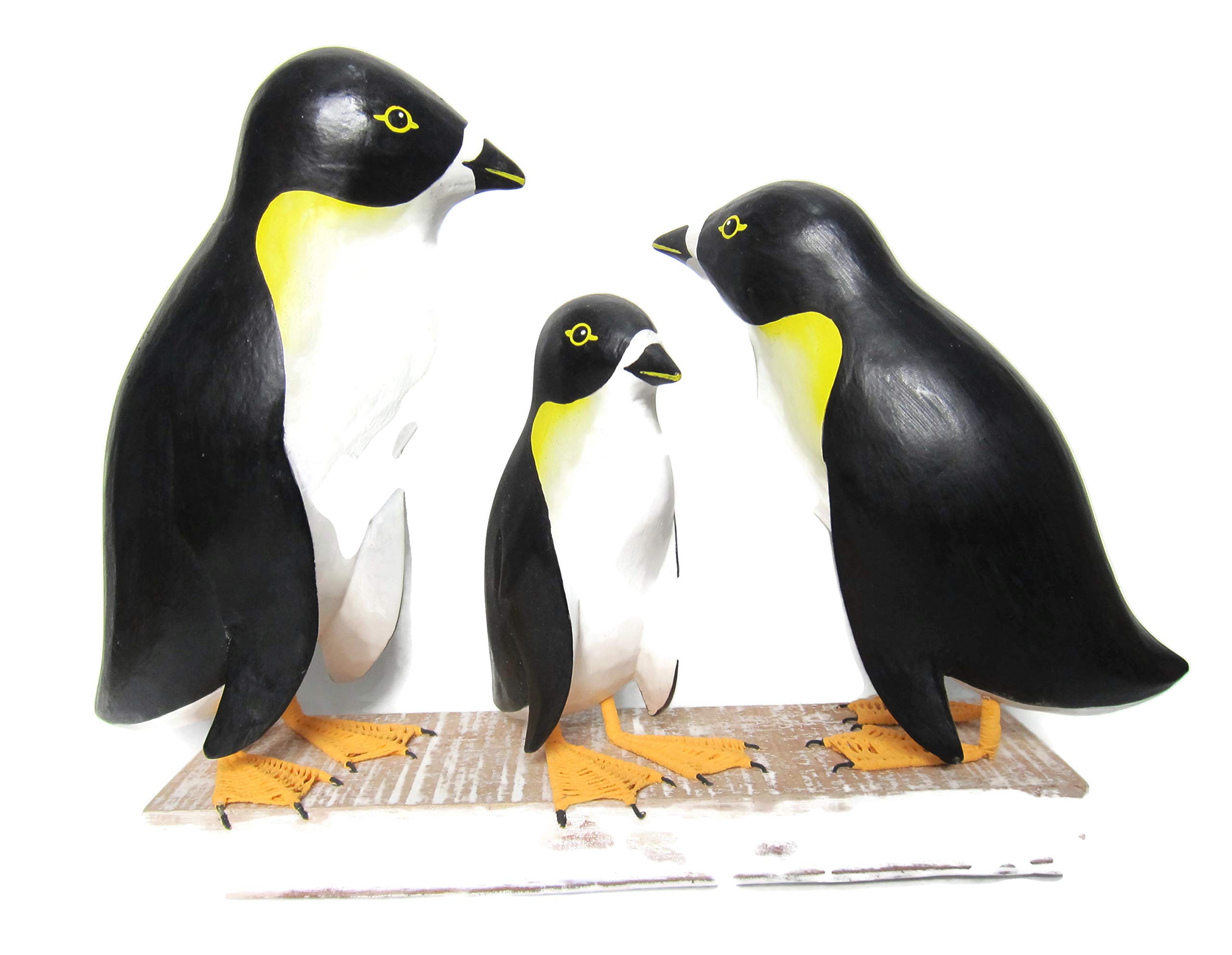 Brave Wings Hand Carved and Painted Wooden - Family Of Emperor Penguin 29cm - Wood Ornament Sculpture Figurine Statue Unique Table Decoration Home Decor Gift for Christmas - 1681