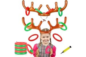 TWWKDD Christmas Party Toss Game Inflatable Reindeer Antler Hat with Rings for Kids Adults Family Xmas Fun Games(2 Antlers，8 Rings,1 Pump)
