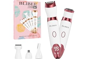 BLIBEE Bikini Trimmer for Women, LED Display Electric Razors for Women, 5-in-1 Electric Shaver, Rechargeable Painless Pubic Hair Trimmer for Legs, Underarms, Face & Sensitive Skin (Purple)