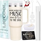 LiqCool Music Teacher Gifts - 40 Oz Where Words Fall Tumbler, Unique Popular Gifts for Music Lovers, Happy Birthday Gift Cup for Musicians Friend Women (Cream, Gift Box)