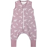 Owlivia 1.0 Tog 100% Organic Cotton Baby Sleeping Bag with Feet Toddler Sleep Sack with Legs Sleeveless Wearable Blanket(1.0 TOG Mauve Feather,4 Years-100)