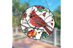 HOTIYOK Red Cardinal Stained Acrylic Window Hanging Memorial Gift for Women Bird on Branch Home Wall Ornament Room Decoration for Mom Grandma Teacher Bird Lover