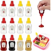 12 Pcs Mini Ketchup Bottles 25ml Condiment Squeeze Bottles 4 Styles | Portable Plastic Sauce Container Refillable Jars Containers Lunch Box Honey Sauce Salad Dressing Dispensers