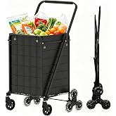 JIALIJIU Jumbo Stairs Climbing Shopping Cart with Waterproof Bag | Heavy-Duty Carbon Steel Frame, 360&deg; Swivel Wheels, Foldable, Utility Wagon for Grocery, Laundry, Apartment, 20 mins Assembly