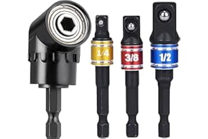 GUYINOYI Impact Grade Driver Sockets Adapter Extension Set Drill Bit+Right Angle Drill,3Pcs 1/4 3/8 1/2" Universal Socket Adapter Set,105 Degree Right Angle Screwdriver set Drill Hex Bit Socket Adapte