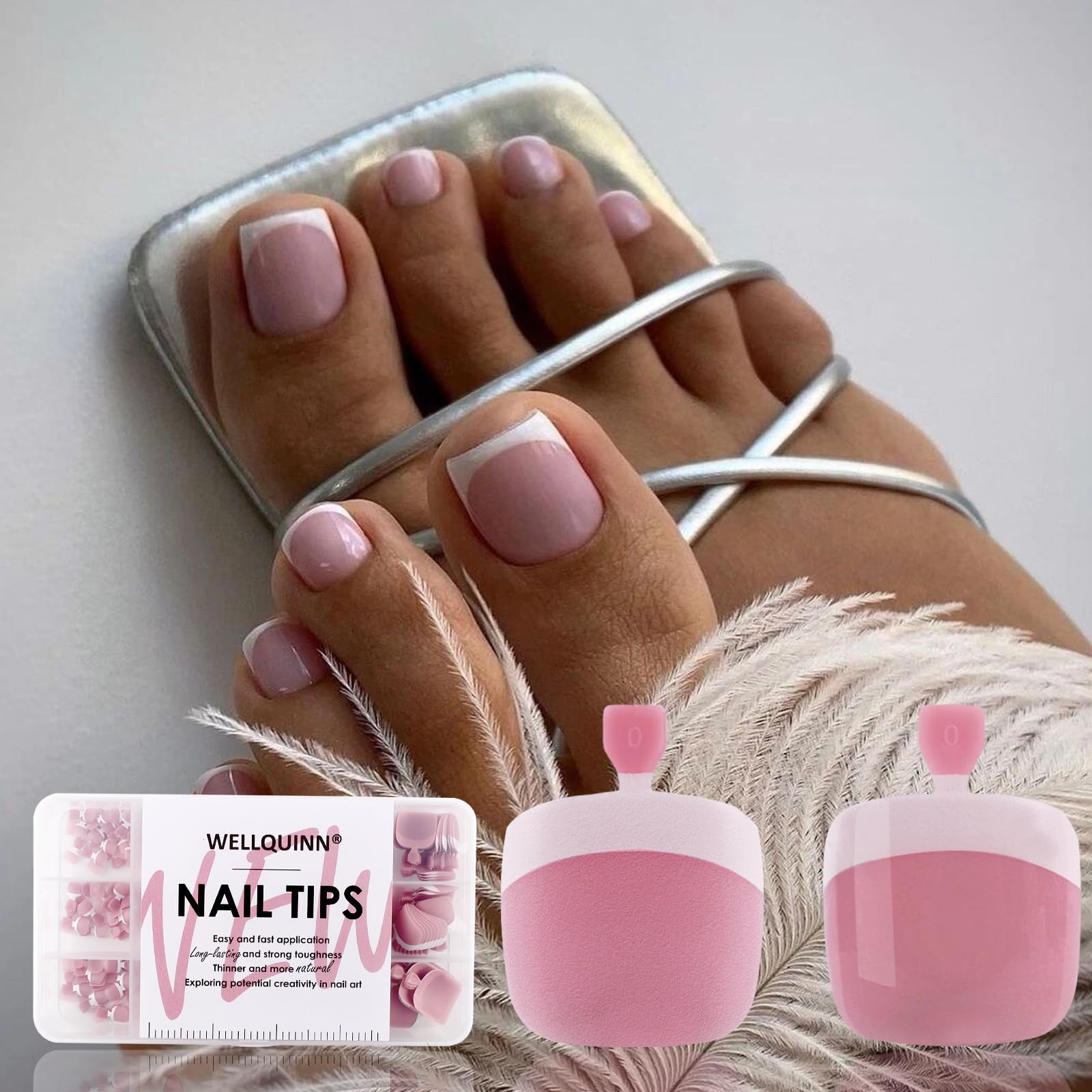 Photo 1 of *****2 PACK***
Wellquinn French Tip Toe Nail Tips Press on Nails, Squoval Pre-Designed False Toenail Extension, Peach Pink Pre-applied Tip Press On Toenails Full Cover Acrylic Nails for DIY 15 Sizes 300 pcs