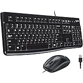 Logitech MK120 Wired Keyboard and Mouse Combo for Windows, Optical Wired Mouse, Full-Size, USB, Compatible with PC, Laptop - Black