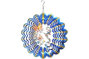 FONMY Wind Spinner Stainless Steel 3D Hanging Garden Decoration for Indoor Outdoor Multi Blue Color Twins Butterfly Metal Wind Spinners-12inch
