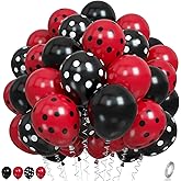 Ladybug Balloons, Red Black Polka Dots Balloons Matte Black and Red Balloon Black and White Polka Dot Latex Balloon for Kids Adults Ladybug Birthday Jungle Party Wedding Baby Shower Graduation