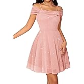 Meetjen Women's Sparkly Cocktail Dresses Off Shoulder Sequin Tulle Graduation Formal Party Short Prom Dress for Teens