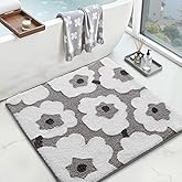 LUMI Floral Bath Mat, Soft Absorbent Square Bath Rug, Non-Slip Quick Dry Luxury Rug, Machine Washable Rugs for Bathroom Floor, Bathtub, Living Room, Home Decor, White Grey, 32"x32"