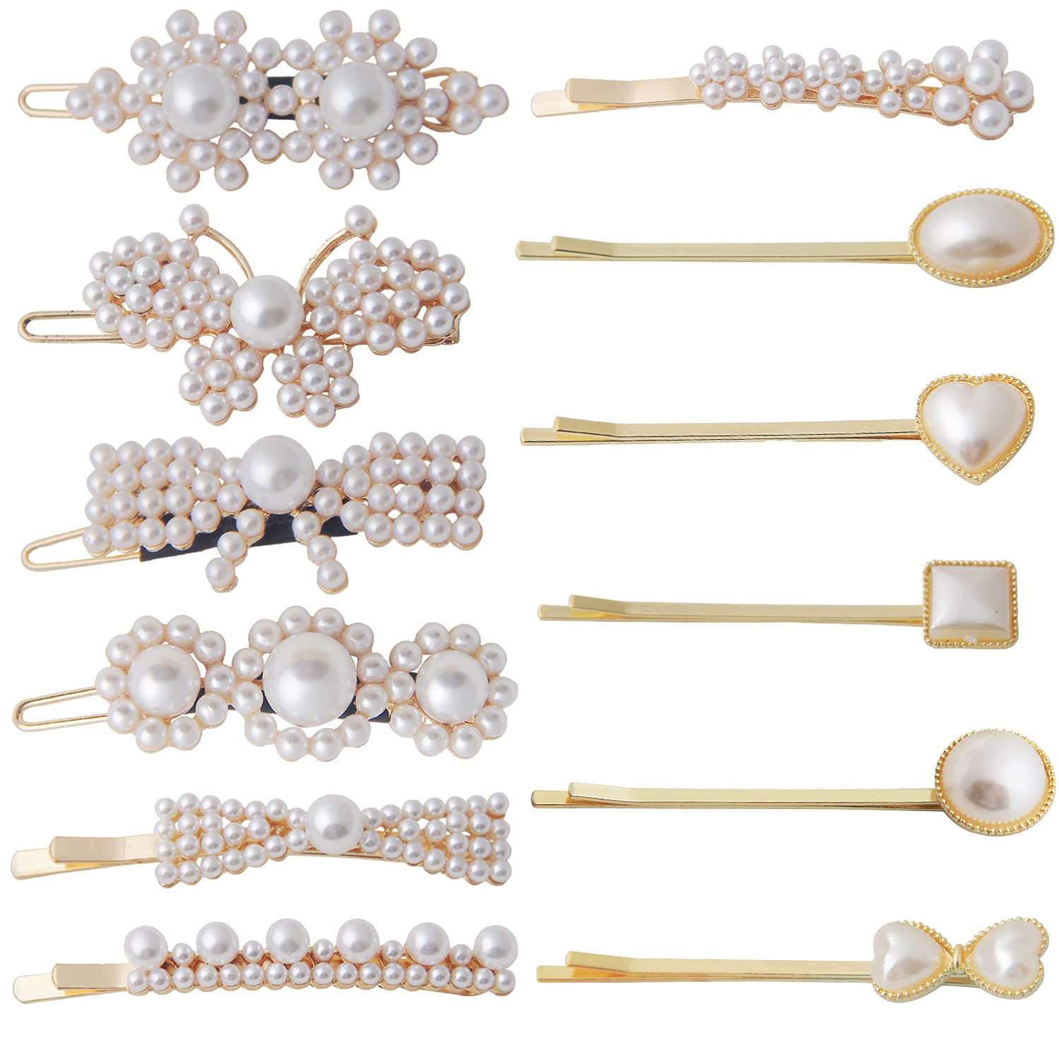 Briskyto 12pcs Elegant Pearls Hair Clips Minimalist Dainty Hair Decorative for Wedding Bridal Hair Pins Women Ladies Girls Headwear Styling