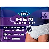 Tena Men Protective Incontinence Underwear for Men, Overnight Max Absorbency, XXL, 48 Count (Waist Size 55in-66in)