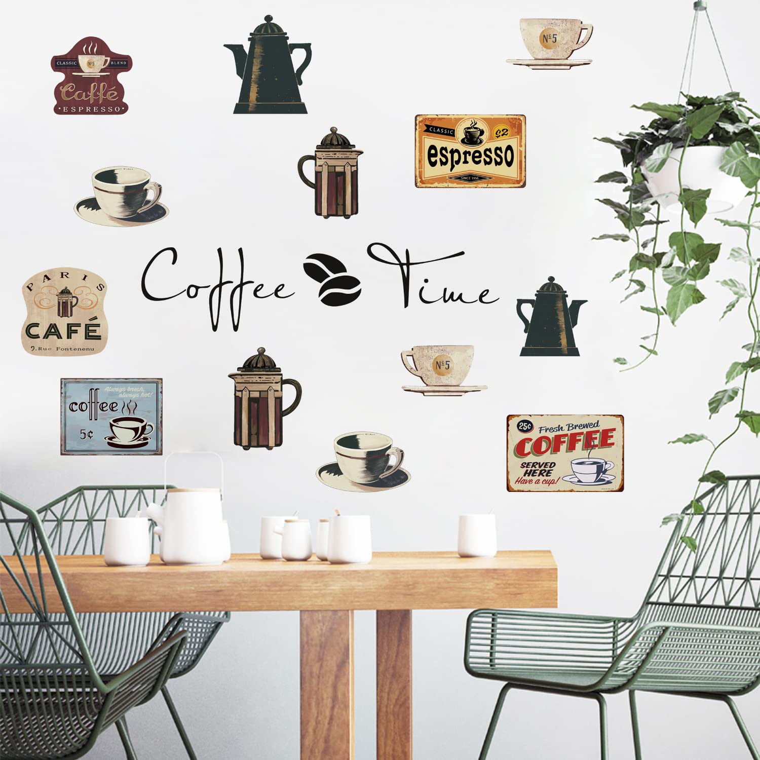 Runtoo Coffee Bar Art Decals - Coffee Cup Quotes Kitchen Wall Sign Stickers for Cafe Shop, Office, Dining Room Decor