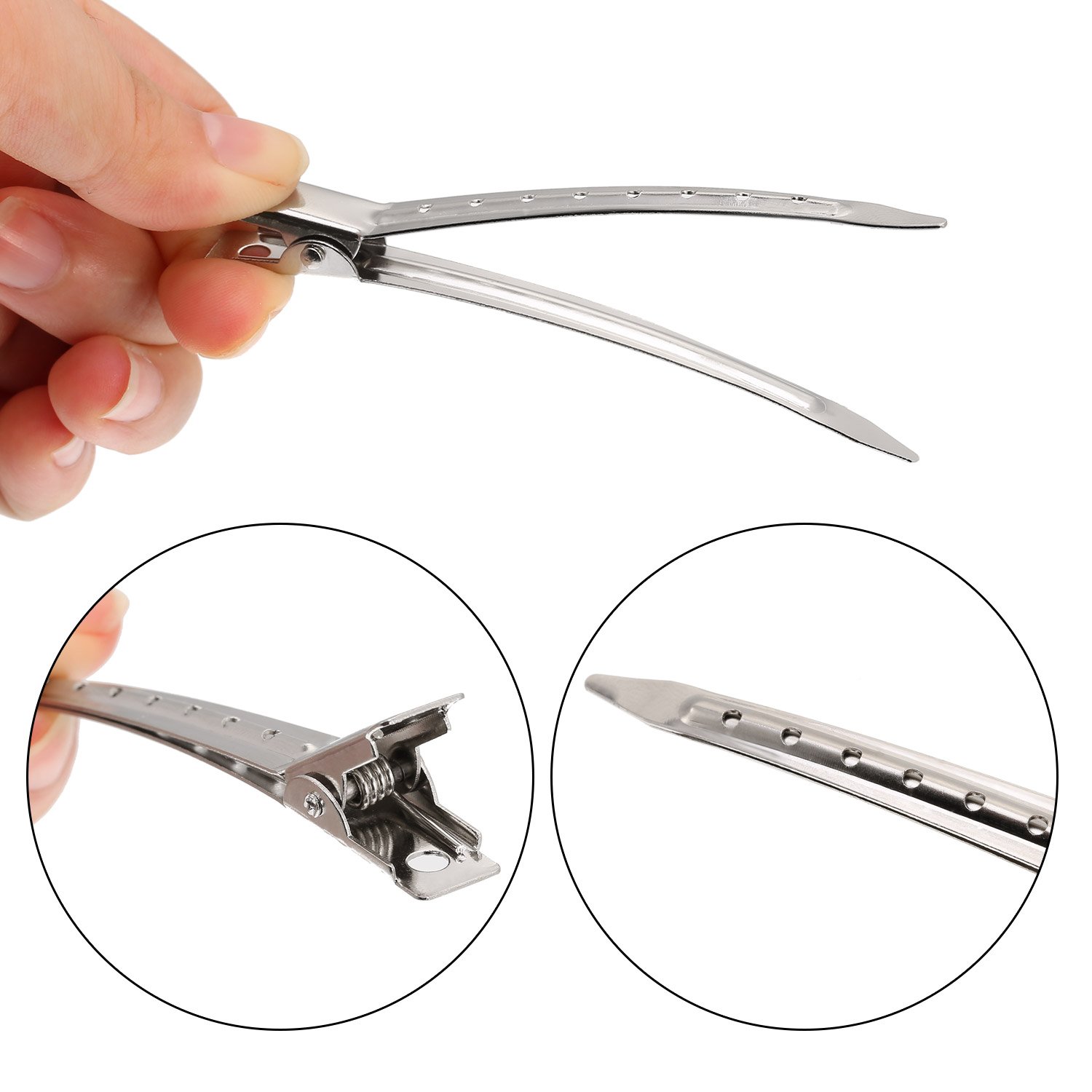 3.5 Inches Duck Bill Hair Clips Metal Alligator Curl Clips Sectioning Clips with Holes (24 Pieces) : Beauty