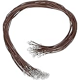 HARFINGTON 20Pcs Waxed Necklace Cord Bulk Brown 2mm Dia 24" Necklace String Rope with Chain Clasp for Pendants Bracelets Jewelry Making Supplies Accessories