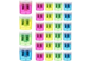 AEIMIAIDE 28 Pack Pencil Sharpeners Manual, Colored Sharpeners Two Hole Pencil Sharpener with Lid for School Office Home