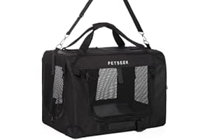 Petseek Large Cat Carrier, Portable Soft Sided Road Car Carrier, for Small Dog or Big Cats, 20"x13"x13" Outside Folding Comfortable Design, Black