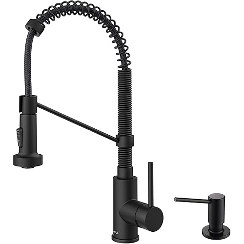 Kraus KPF-1610MB-KSD-43MB Bolden 18-Inch Single Handle Commercial Style Pull-Down Kitchen Faucet with Soap Dispenser, Matte Black