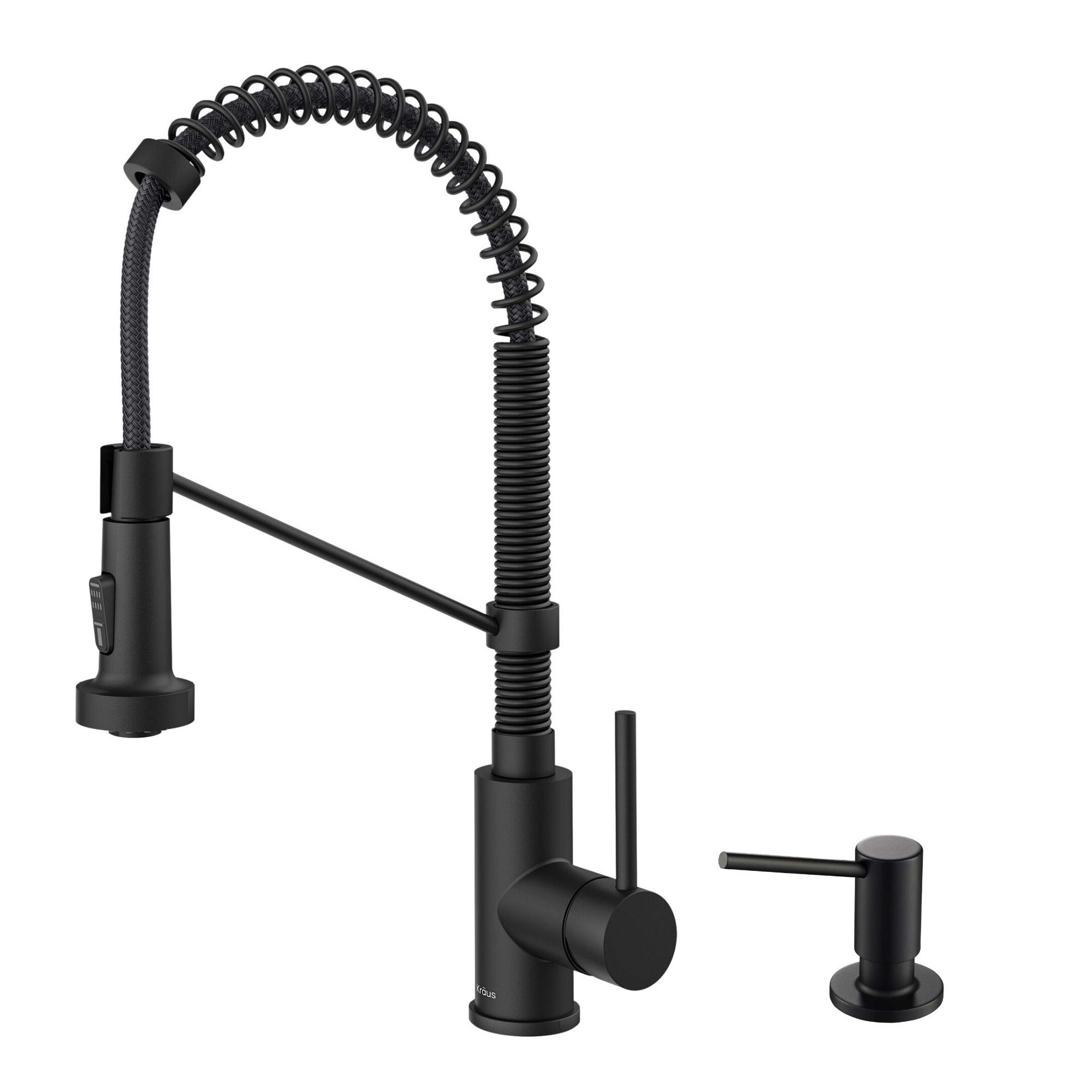 Kraus KPF-1610MB-KSD-43MB Bolden 18-Inch Single Handle Commercial Style Pull-Down Kitchen Faucet with Soap Dispenser, Matte Black