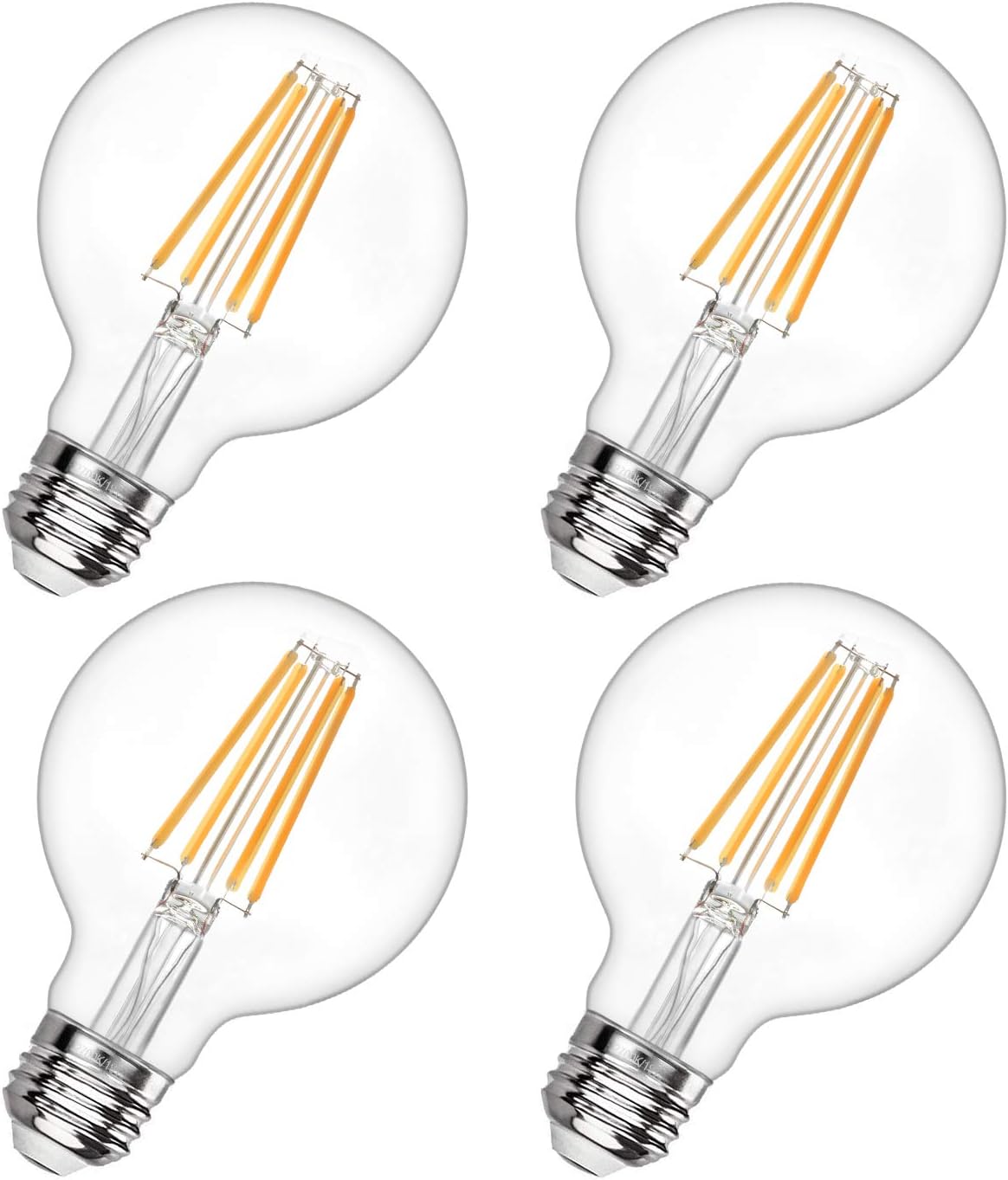 Boncoo G25 Round Light Bulb Dimmable LED Globe Bulb 60W Equivalent 2700K Soft White 600LM 6W Led Edison Bulb E26 Base Led Filament Bulb Decorative Vanity Bulbs for Makeup Mirror, Bathroom, 4 Pack