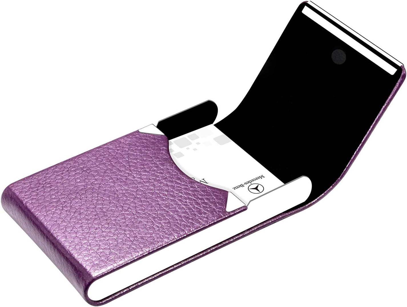 Padike PU Leather Business Card Holder for Women Slim Pocket Business Name Card Holder Stainless Steel Business Card Case with Magnetic Shut (Purple) : Office Products