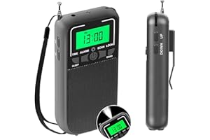 CORPOWER Portable Radio AM FM,Battery Operated Radio,Small Digital Transistor Radios with LED Flashlight, Personal Pocket Radio,Stereo Earphone Jack, Sleep Timer and Alarm Clock for Jogging,Walking (Black)