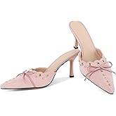 SaraIris Women's Black Mules Heels Pointed Toe Studded Slingback High Heel