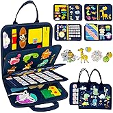 Qizfun Toddler Busy Board Montessori Toys – Sensory Busy Book, Educational Learning Travel Toy for Airplane & Car, Keeps Toddlers Entertained, Birthday Gifts for Toddler Boys Girls (Blue/P8)