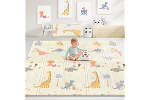 VYPERX 79"x71"x0.4" Extra Large Waterproof Foldable Baby Floor Play Mat, XPE Foam Playmat for Infants Babies from Newborns to Toddlers, Crawl to Walk, Reversible & Portable Playmat Dino and Track