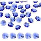 uxcell 70Pcs 14mm Crystal Octagon Beads, 2-Hole Glass Suncatcher Beads, Chandelier Prisms Parts Hanging Pendants for Home DIY Arts Crafts Decoration, Dark Blue