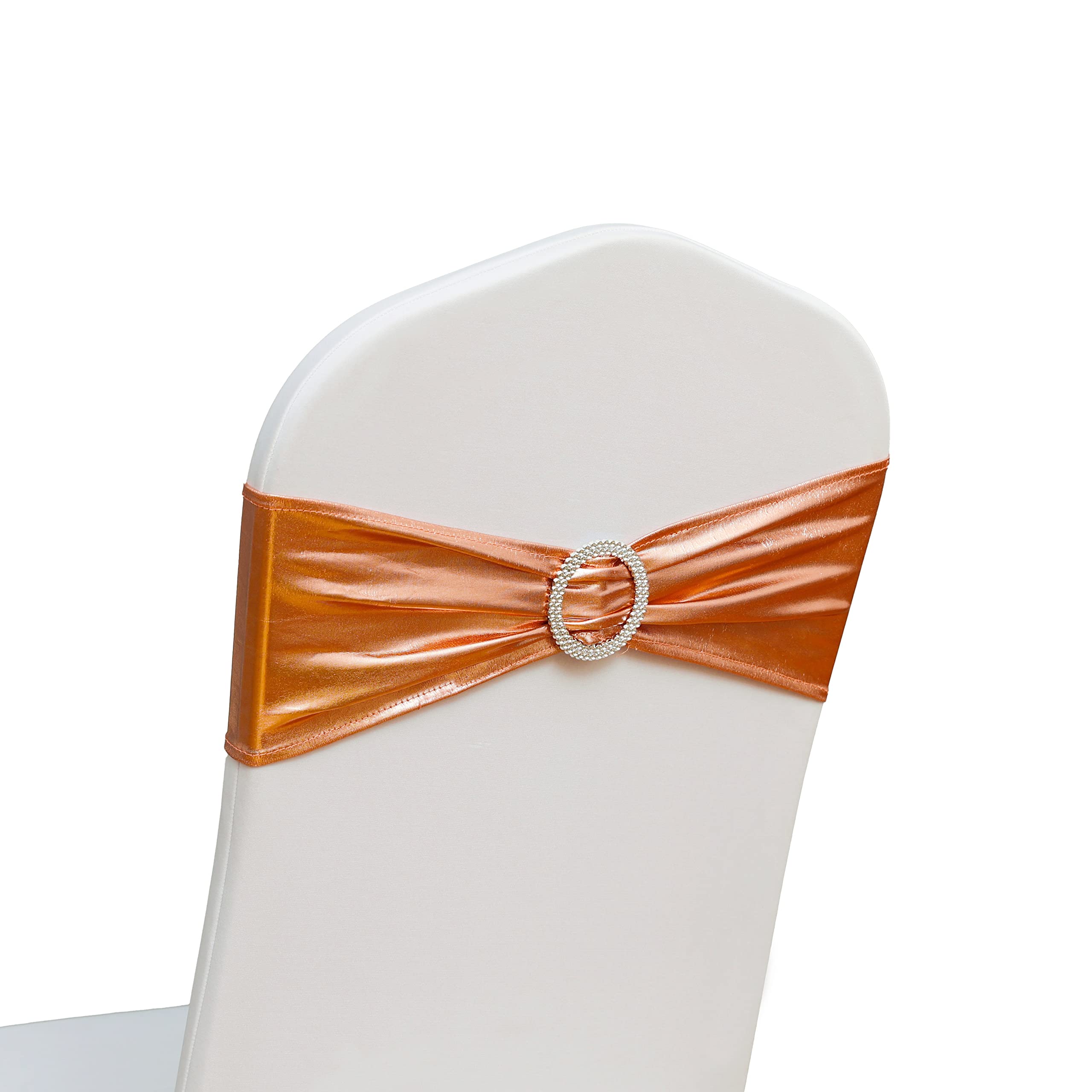 Elastic Stretch Spandex Chair Covers Sashes Bands With Buckle Bows For Wedding Home Party Suppliers Decorations (Metallic Rose Gold, 100PCS)