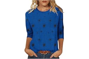 Floral Printed 3/4 Sleeve Tshirts for Women Casual Crew Neck Loose Fit Tunic Tops Workout Party Dressy Blouses