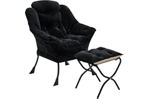 Halituny Fabric Lazy Chair with Ottoman, Oversized Upholstered Sofa Chair for Adults, Plush Comfy Lounge Chair with Large Side Storage Pocket, Reading Chair for Living Room, Bedroom, Study Room, Black