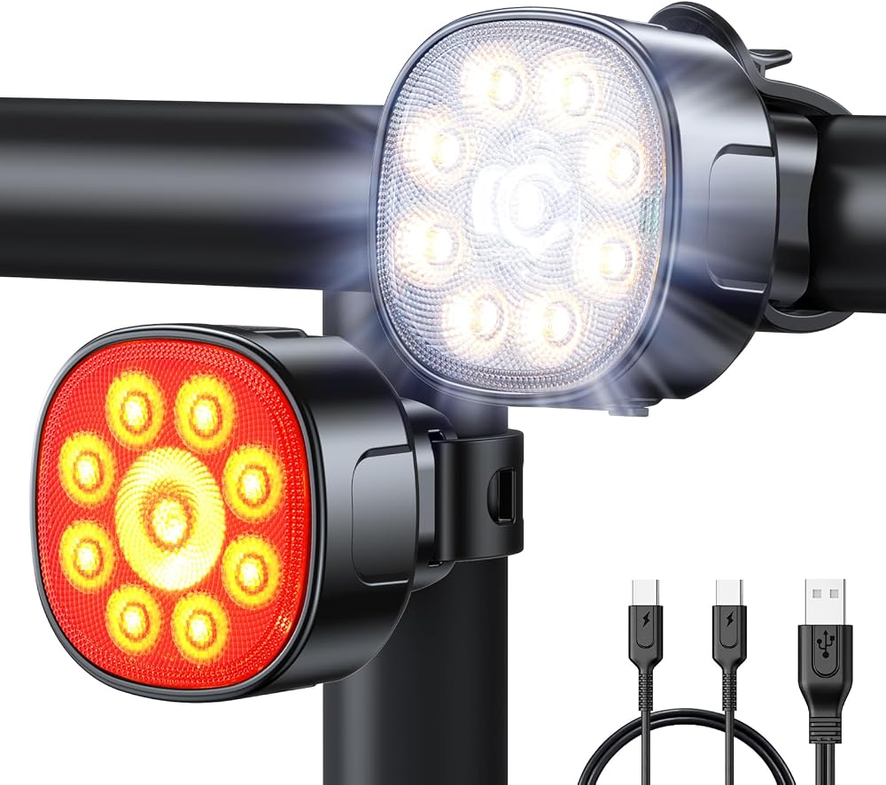 Babacom Bike Lights Front and Rear USB Rechargeable 8+7 Modes IP65