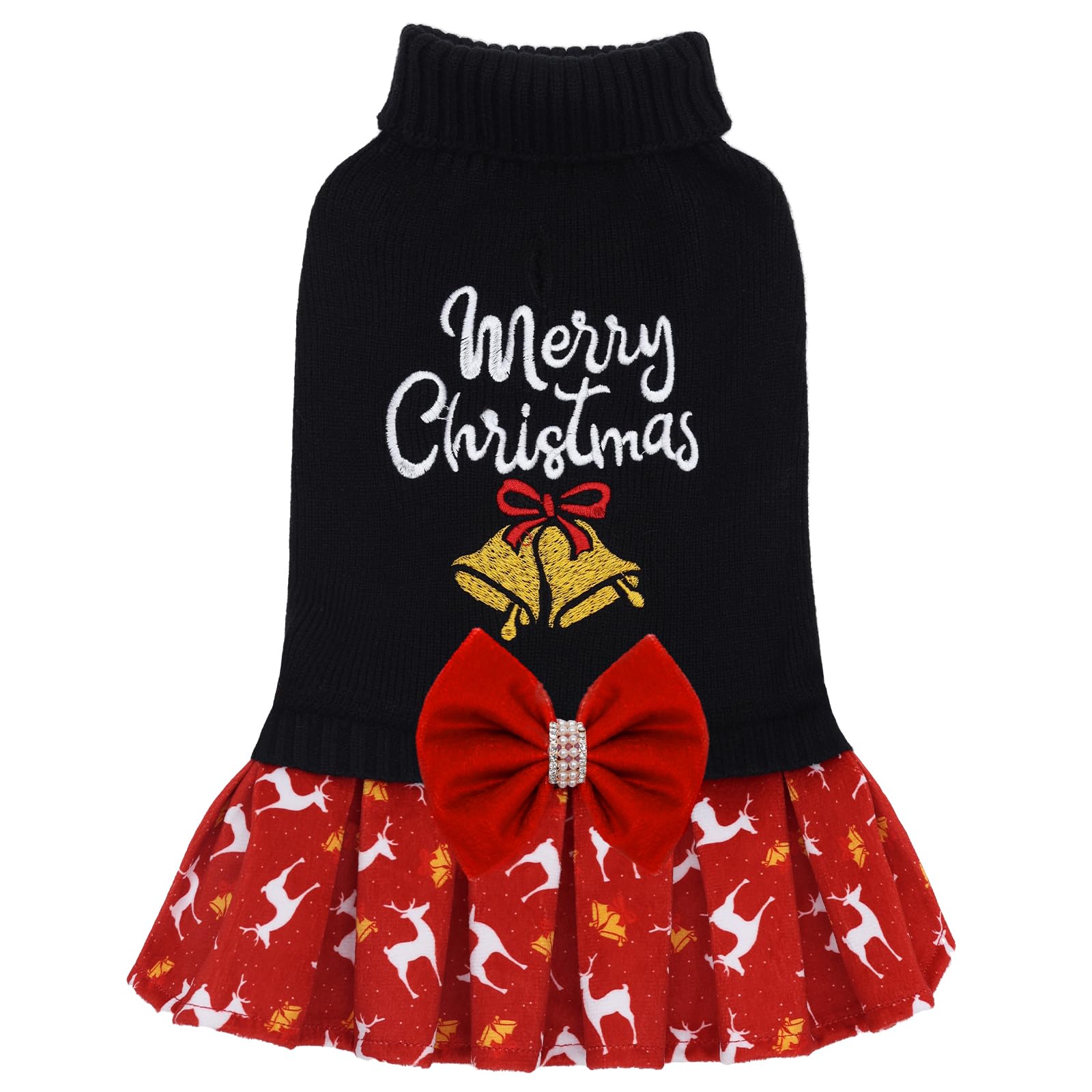 Photo 1 of CuteBone Christmas Dog Sweater for Small Dogs Girl, Turtleneck Medium Dog Sweater with Bowtie Leash Hole, Warm Pet Sweaters Knitwear for Small Dogs DS106L