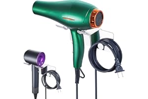 LOXSUN Hair Dryer Holder Wall Mount, Blow Dryer Holder for Wall, Adhesive Hairdryer Holder, Stainless Steel Blowdryer Holder, Bathroom Hair Tool Organizer, Hair Dryer Hanger Hook with Cord Storage (Silver)