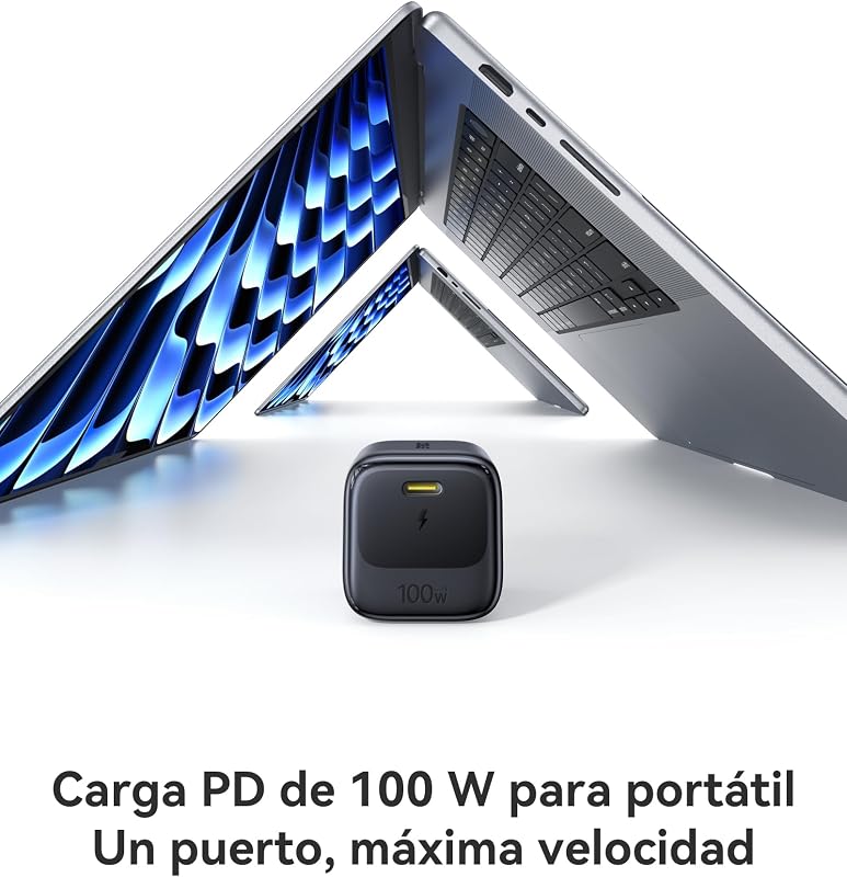 Enerfill Cargador USB C 100W, Cargador rápido PD Compacto, Cargador GAN para MacBook Pro/Air, iPad Pro, iPhone 17/16/15, Samsung Galaxy S25/S24, portátil (Cable USB-C de 1m Incluido)