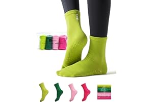 ELARAFIT 4 Pack Pilates Grip Socks for Women with Grips Non Slip Yoga Socks for Pilates Reformer Barre Ballet Sticky Ankle Crew
