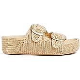 Atsroel Woven Platform Sandals For Women Espadrilles Open Toe Flatform Raffia Sandals Slip On Slide Sandals Casual Woven Sandals Summer Beach Sandals